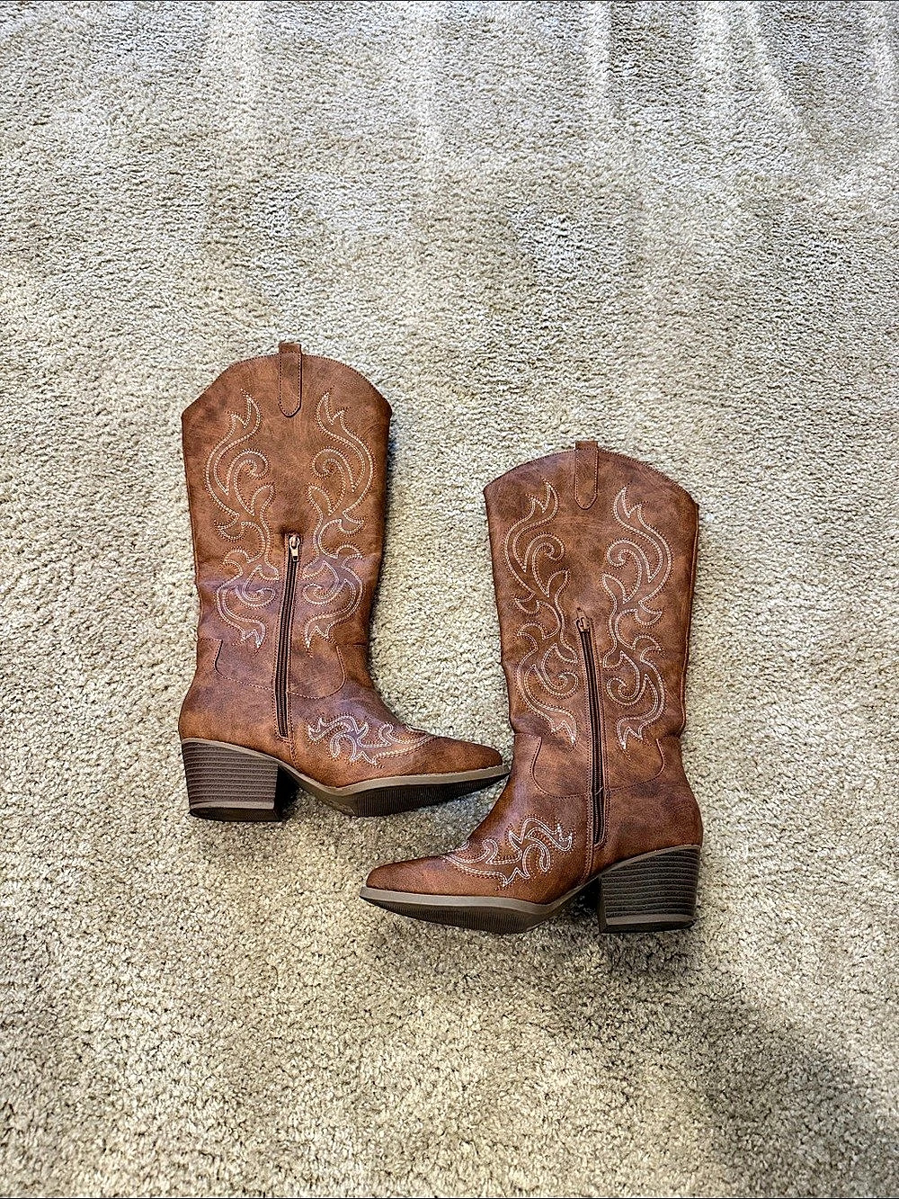 Embroidered Brown Heeled Boots